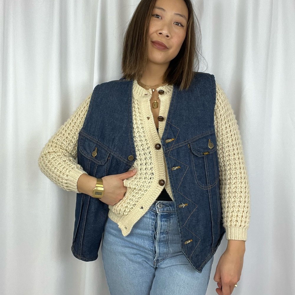 80s Lee Storm Rider Sherpa Lined Denim Vest